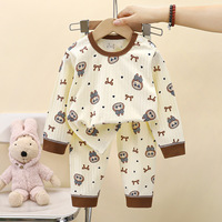 Ensemble pyjama pour enfants imprimé ours de dessin animé, en coton, manches longues, deux pièces, vêtements de nuit chauds unisexes pour garçons et filles de 6 mois à 7 ans
