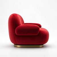 Fauteuil d'appoint moderne en tissu rouge, canapé simple incurvé, fauteuil de détente avec base en métal doré pour salon