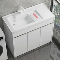 Meuble de salle de bain moderne intégré en céramique avec lavabo, résistant à l'eau, avec plan de lavage à droite, armoire de buanderie autoportante en aluminium pour