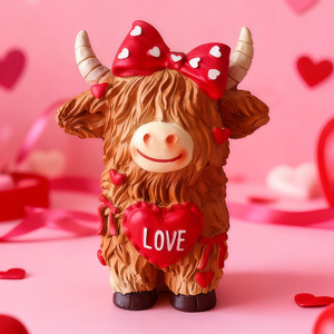 Nouveaux articles cadeaux de mariage pour la Saint-Valentin, <span class=keywords><strong>couple</strong></span> de bovins des Highlands, Cupidon doux, décoration de la maison, résine peinte à la main, en forme de cœur - Product Image 3