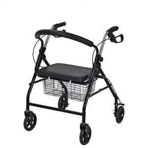 Folding Aluminum Rollator Height Adjustable Lightweight Walking Aids Tools with Cane Holder & Shopping Bag - Product Image 1