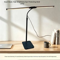 Lampe de bureau au design minimaliste moderne, LED double tête haute luminosité, protection des yeux, pour étude et lecture au chevet, avec contrôle de la luminosité
