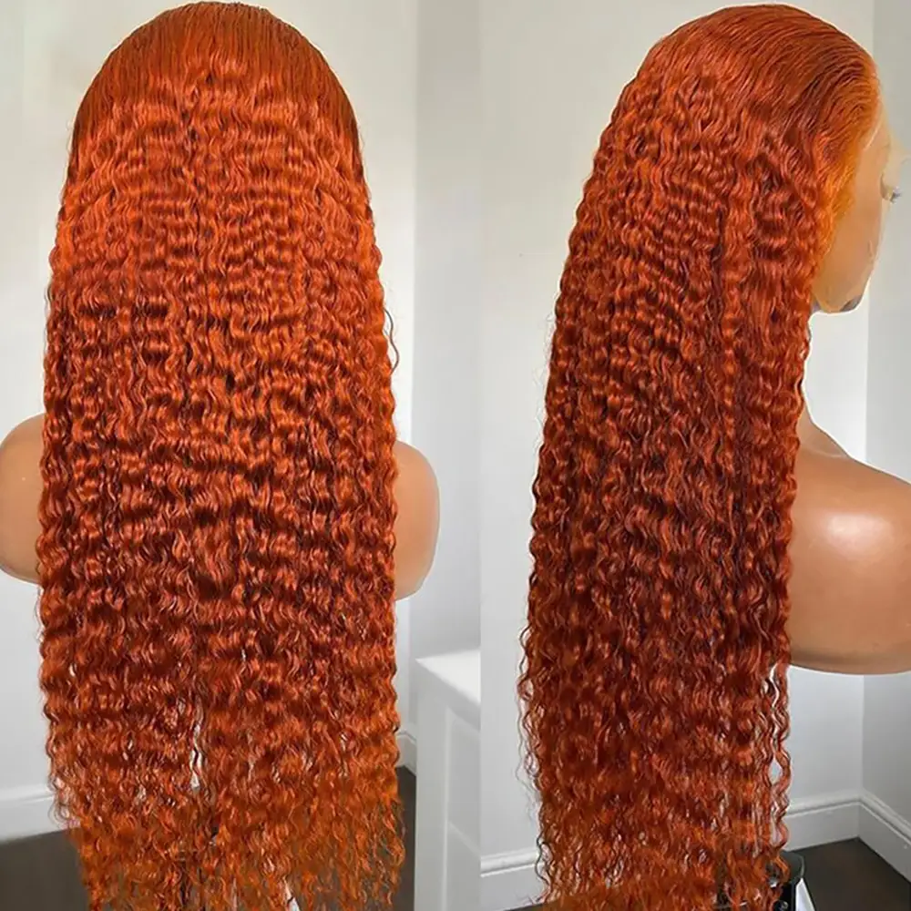 Lace Human Hair Wigs Remy Curly 13x4 Lace Wig 8''-30'' Colored Curly Pre Plucked Deep Wave Brazilian Ginger Orange Long