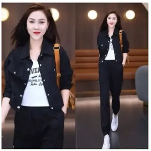 Plus Size Women Casual Suit Military Green Polyester Two Piece Set Long Sleeve Jacket Cargo Pants Workwear - Product Image 5