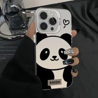 Coque de téléphone portable en TPU et PC avec impression de panda mignon et plaqué argent pour iPhone 11 12 13 14 15 16 17 18 Pro Max