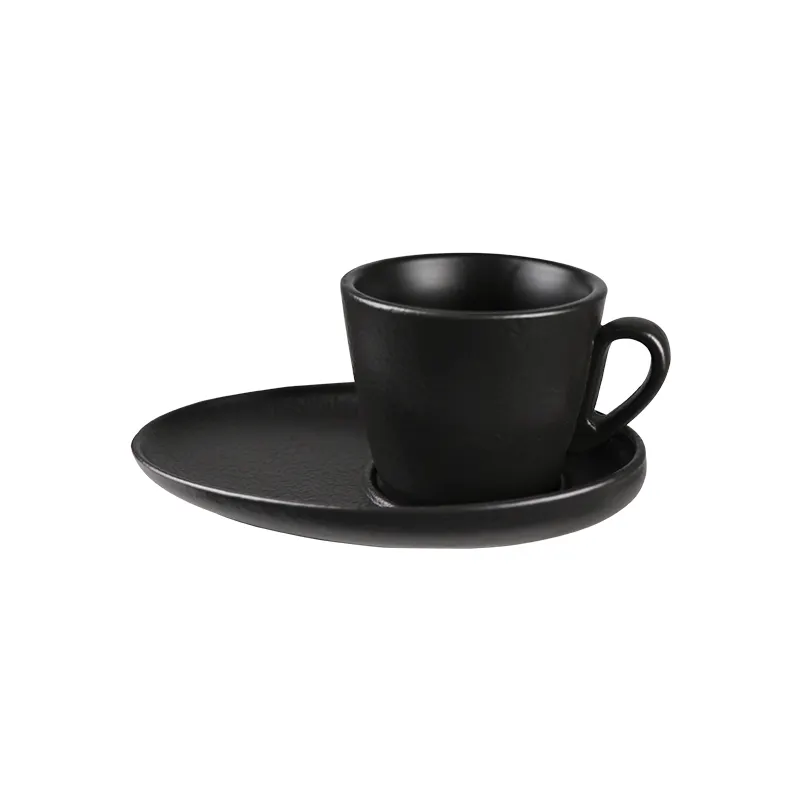 Cafe Mokka Kaffeetasse Porzellan schwarz matt Kaffeeset Tasse mit Untertasse Keramik schwarz Steinzeug Tasse
