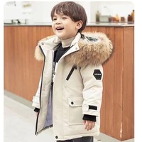 Parka mi-longue pour garçons avec grande capuche en fourrure, épaisse et chaude, rembourrée, veste d'hiver