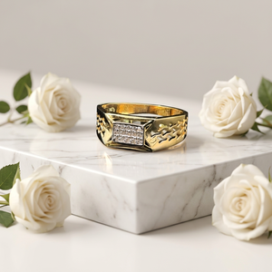 Mens <b>gold</b> <b>ring</b> with diamond cluster design stylish modern band perfect for everyday wear special occasions quality jewelry gift - Product Image 1