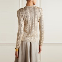 Pull-over en maille torsadée pour femme, col rond, manches longues, respirant, anti-plis, couleur camel, collection automne-hiver, style décontracté