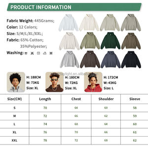 W0071 Custom 445gsm Heavyweight Blank Oversized Cotton Crew Neck Long Sleeve Hoodies Sweatshirts for <b>Men</b> Solid Plain Dyed Winter - Product Image 5