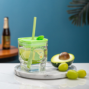 Vaso de Vidrio Portátil Estilo Instagram 2024, Taza de Vidrio con Tapa y Pajita, Taza Simple para Regreso a Clases, Taza para Té - Product Image 4