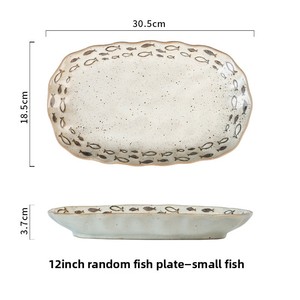 <span class=keywords><strong>Assiette</strong></span> ovale en céramique à motif de <span class=keywords><strong>pissenlit</strong></span> et de poissons dessinés à la main, style rétro, pour le service quotidien à la maison et la mise en scène de table décontractée champêtre - Product Image 5
