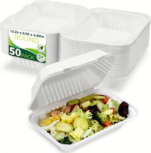 Boîte d'emballage alimentaire minimaliste jetable de 9 pouces en bagasse écologique pour viande avec estampage, idéale pour les boissons - Product Image 1