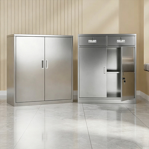 Armoire <span class=keywords><strong>de</strong></span> <span class=keywords><strong>rangement</strong></span> basse en acier inoxydable, petite armoire métallique verrouillable sous comptoir pour cuisine et <span class=keywords><strong>bureau</strong></span> - Product Image 1