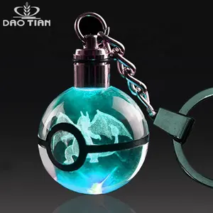 批发K9透明3d激光雕刻水晶口袋妖怪球钥匙扣水晶球带图片纪念品礼品