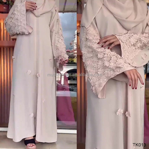 Habib Modest Dos piezas Plain Abaya Venta al por mayor Flor Manga Abaya Vestido Conjunto Ropa Islámica - Product Image 4