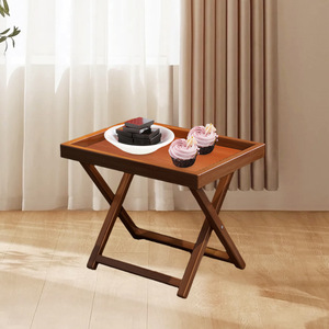 Foldable Wood Side <b>Table</b> Brown <b>Bamboo</b> Base Nightstand Living Room Bedroom Balcony Use - Product Image 1