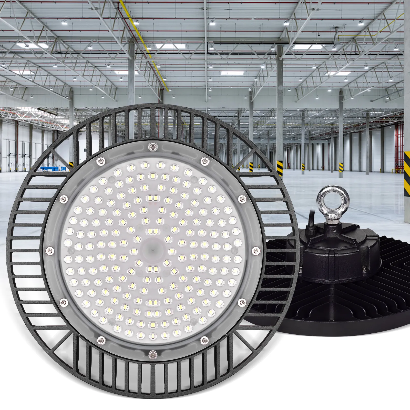 Kommerzielle industrielle Beleuchtung 100 W 150 W 200 W IP65 Rund-UFO Led Hochbuchtenlicht Warenlager Werkstatt Hochbuchtenlampe
