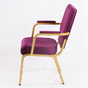 Silla de Iglesia de Tela de Alta Calidad al por Mayor, Diseño Apilable, Resistente al Fuego, con Reposabrazos de Metal Morado, Ecológica, Comercial - Product Image 2