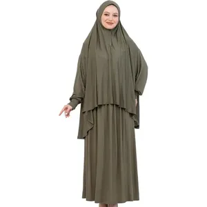 Robe de prière douce Prien pour femmes, ensemble abaya hijab musulman, tenue de prière longue en coton turc, vêtements islamiques pour le Ramadan OEM - Product Image 3