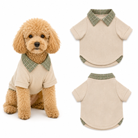 Nervürlü Kumaş Ekose Yaka Köpek Gömleği Evcil Hayvan Kıyafetleri Özel Kısa Kollu Köpek Tişörtü Teddy Poodle Küçük Orta Boy Köpek Günlük Kıyafeti