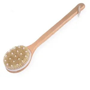 Exfoliating Natural Bristle Bath Body Brush with Wooden Handle Bamboo Wood Bristle Dry Body Bath Brush