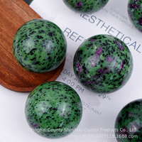Boule de pierre précieuse polie en zoïsite avec rubis naturel, marbrée vert-bleu, ornement Feng Shui DIY pour la décoration intérieure, la méditation et comme cadeau