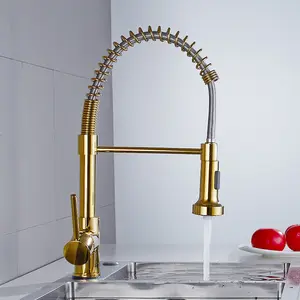 Fabrik Nano goldene Feder flexible Feder zum runterziehen schmutzabdichter Messing-Küchenspüle-Wasserhahn Gold
