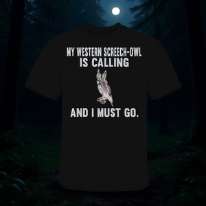 Camiseta Western Screech Owl Calling, camiseta promocional unisex negra para adultos - Product Image 3