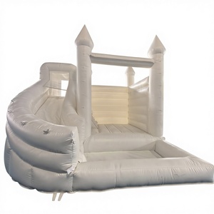 Castillo inflable blanco de calidad comercial para niños, con tobogán y piscina de pelotas, ideal para bodas al aire libre. - Product Image 1