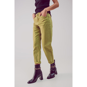 Jeans Slouchy a Vita Media in Cotone Colore Verde Acido - Product Image 1