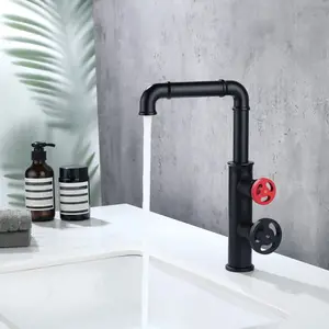 Keran kamar mandi, industri 1 lubang kuningan pegangan ganda keran Tinggi basin wastafel kapal matte hitam air mixer keran terpasang di dek