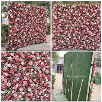 DKB Promotion Mur de fleurs artificielles fait main roses rouges 10x10ft pour mariage, Pâques, décoration de scène, utilisation intérieure/extérieure