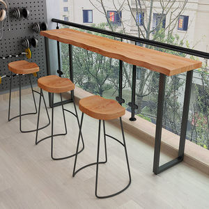Table <span class=keywords><strong>de</strong></span> bar murale en <span class=keywords><strong>bois</strong></span> <span class=keywords><strong>de</strong></span> frêne massif pour balcon ensemble <span class=keywords><strong>de</strong></span> chaises hautes modernes en fer long pour bar à la maison magasin <span class=keywords><strong>de</strong></span> thé au lait pour le salon - Product Image 4