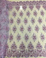 Tela de Encaje con Cuentas de Alta Calidad para Vestidos de Novia, Bordado de Doble Cara con Lentejuelas y Cuentas a Máquina, para Niñas