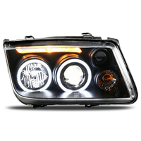   Feux avant Bora/Jetta LED Angel Eyes 1999-2005 Style SONAR V2 Blanc 12V Rétrofit/Mise à niveau