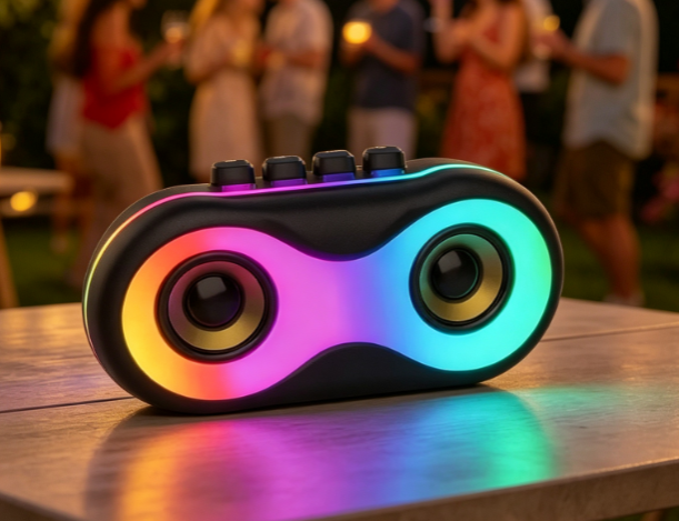 Portable Waterproof Karaoke Speaker, LED Ambient Light Hi-Fi Bass Speaker for Home Outdoor Party