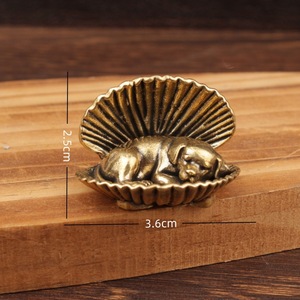 Ocean Series Metal Seashell Puppy Brass <b>Ornament</b> 2Pcs Desktop Decor Coastal Style Living Room Craft - Product Image 4