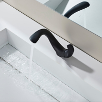 Grifo de lavabo moderno contemporáneo de latón, monomando alto, montado en encimera, superficie en negro, válvula cerámica, para baño.