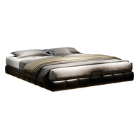 Lit flottant suspendu moderne de luxe léger et minimaliste, avec base rembourrée en cuir synthétique, cadre de lit double avec rangement, tailles King et Queen