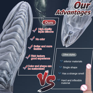 Dildo en silicone noir et gris, doux, de forme étrange, non conventionnelle, avec motifs d'animaux, de monstres et d'extraterrestres, jouet sexuel. - Product Image 4