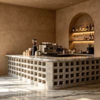 Dalle de marbre travertin gris poli à veines blanches, couleur personnalisée moderne, pour comptoir de réception incurvé de hall d'hôtel, centre de données, hôpital