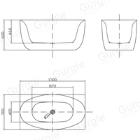 Égouttoir Pop-Up de 1.3 m Baignoire autoportante intérieure sans débordement Baignoires de trempage modernes en acrylique pour salle de bain