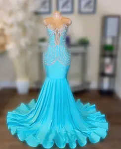 Ocstrade - Vestido de baile elegante com strass azul para mulheres, vestido de baile elegante para ocasiões especiais, vestido maxi feminino de 2024, ideal para mulheres, ideal para mulheres, em 2024.