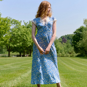 Vestido Maxi Vintage de Verano y Primavera para Mujer, Estampado de Puntos, Casual, con Adorno de Lazo y Cintura Natural - Product Image 1