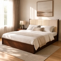 Lit rembourré en tissu doux, style chinois moderne et minimaliste, grain foncé, personnalisable, pour chambre, hôtel, villa