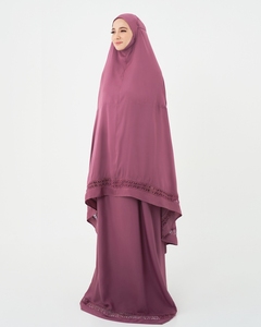 SIPO malaisien Ramadan femmes musulmanes Eid modeste indonésien 2 pièces Jilbab Abaya musulman dentelle Kurung Satin tuding Telekung - Product Image 3