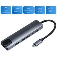 Base de Conexión 6 en 1 de Alta Velocidad 5 Gbps para Laptop, Tipo USB C, con Lector de Tarjetas HD-MI, PD, TF, SD, USB 3.0 y USB 2.0