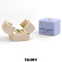 Nouvelle boîte à bagues double ouverture en velours avec serrure, logo personnalisé, boîte d'emballage carrée pour bijoux de mariage, boîte à bijoux de fiançailles, vente en gros