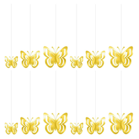 Lot de 12 décorations suspendues papillons 3D dorés pour fête d'anniversaire printanière, décoration de plafond pour fête à thème